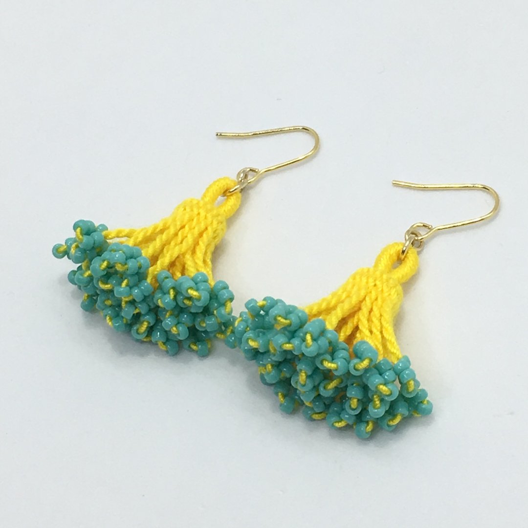 Beads Tassel Earrings Clip-On[Yellow] - 耳环/耳夹 - 棉 多色