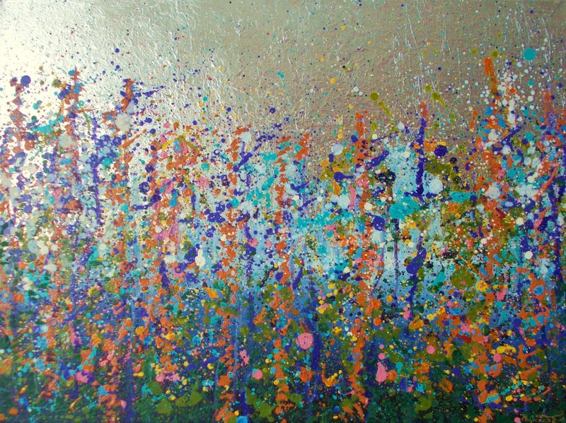 银色油画抽象夏日风景现代油彩夏日林间空地 - 墙贴/壁贴 - 其他材质 多色