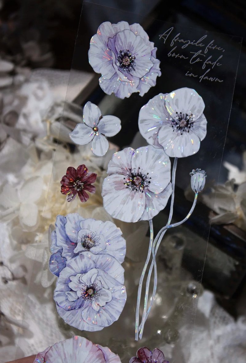 夜巡者 夜の虞美人 静寂の花 PET 和紙膠帶 貝殼光 10米卷 - 纸胶带 - 其他材质 多色