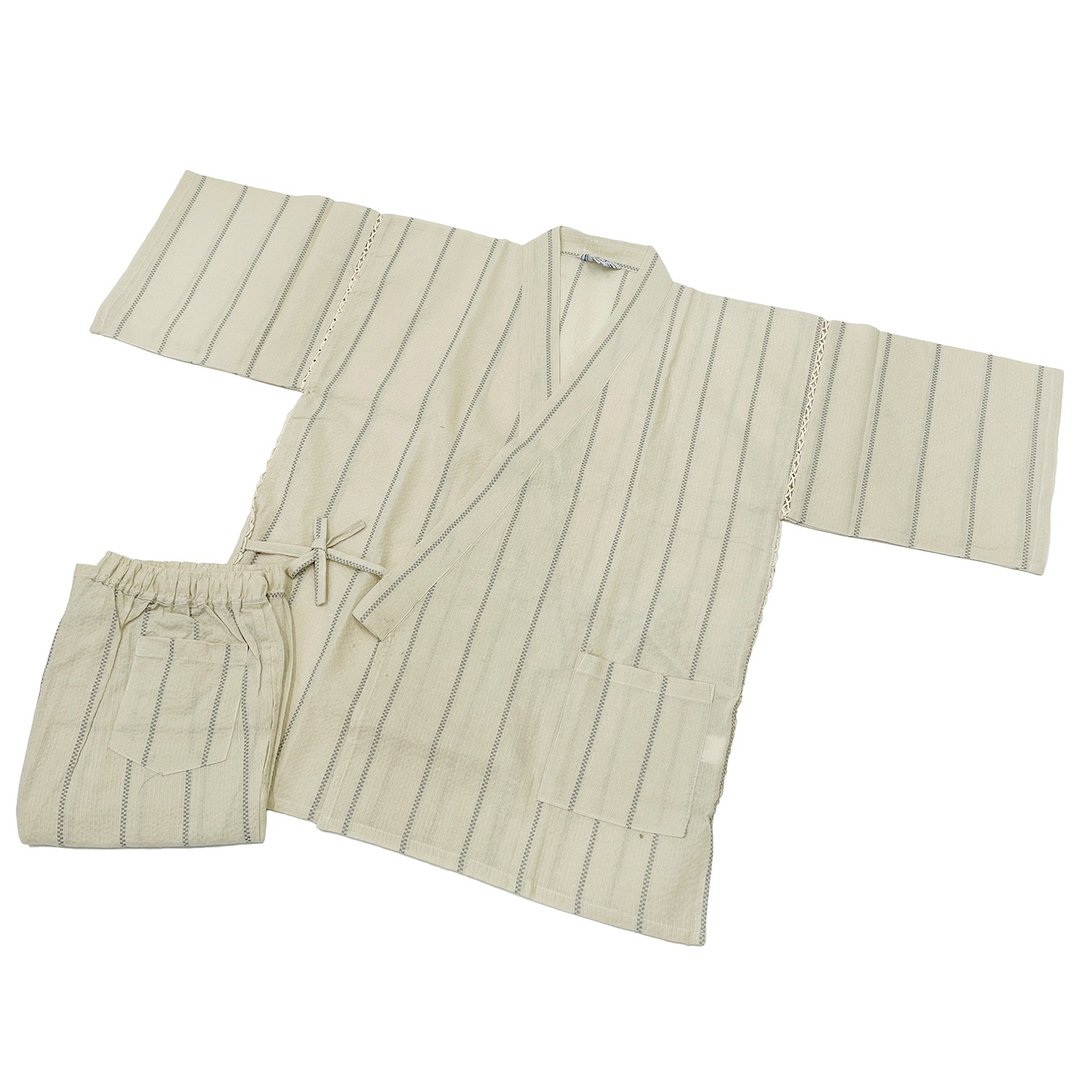 日本 和服 男士 甚平 休闲服 睡衣 成套组 绵麻 LL - 居家服/睡衣 - 棉 黑色