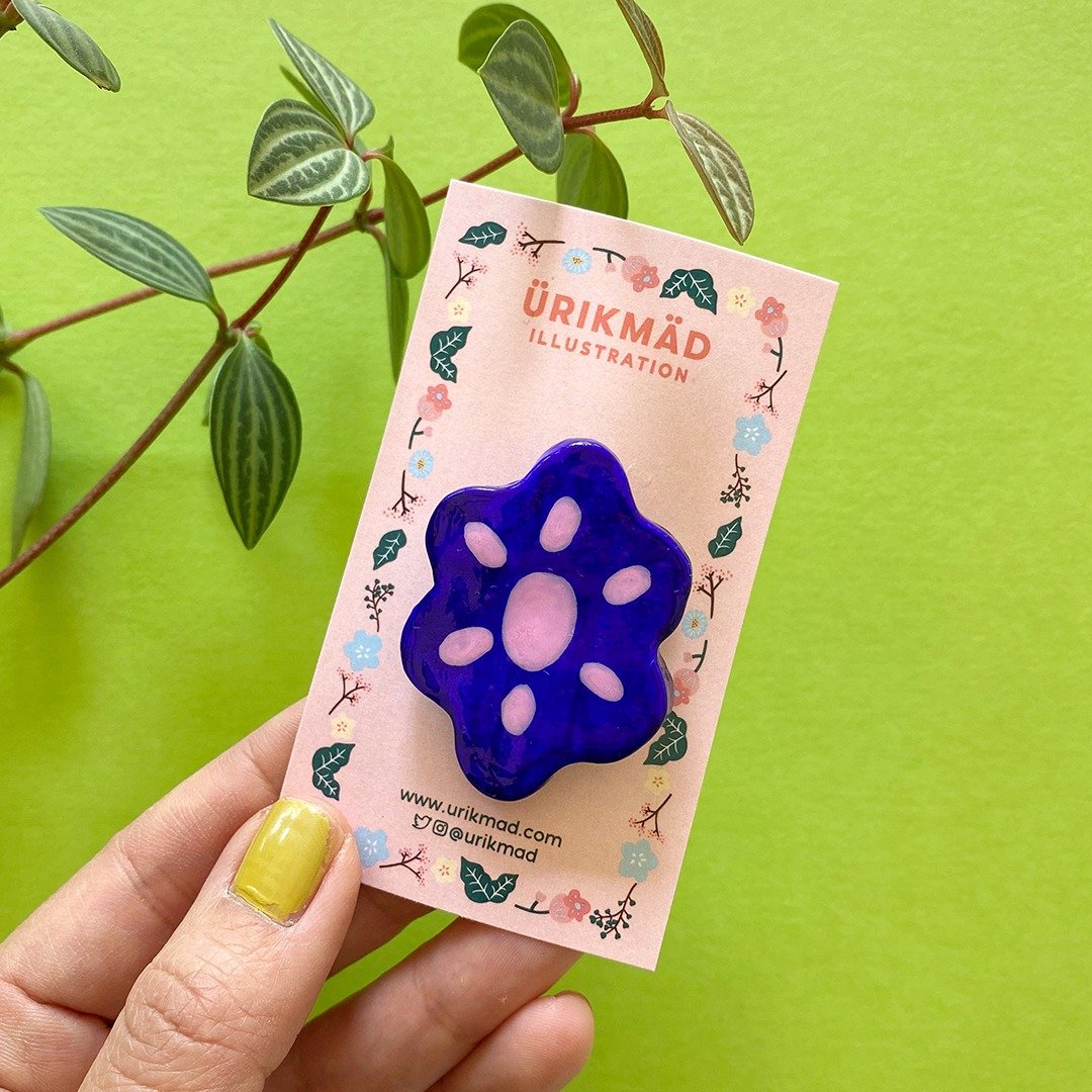 Imaginary Blue Flower Pin // Handmade Clay Pin // Brooch - 胸针 - 粘土 蓝色