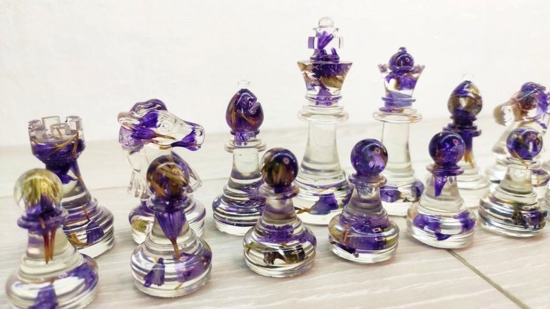 定制化树脂西洋棋套装附棋盘 |特大号尺寸 2.75 英寸（7 厘米）|环氧树脂 - 桌游/玩具 - 树脂 紫色