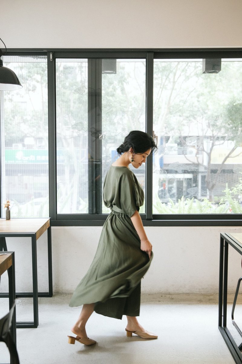 墨绿巴黎女伶大圆裙套装 - 洋装/连衣裙 - 棉．麻 绿色