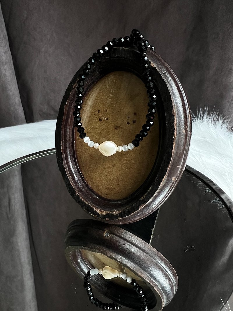 月光暗夜日宙 猫眼石x珍珠x御幸珠 18k 原创手作小众 串珠项链 - 项链 - 宝石 黑色