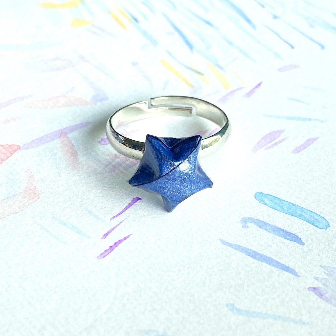 星星戒指 立体幸运星活动戒指 | 太空深蓝色 - 戒指 - 其他金属 蓝色