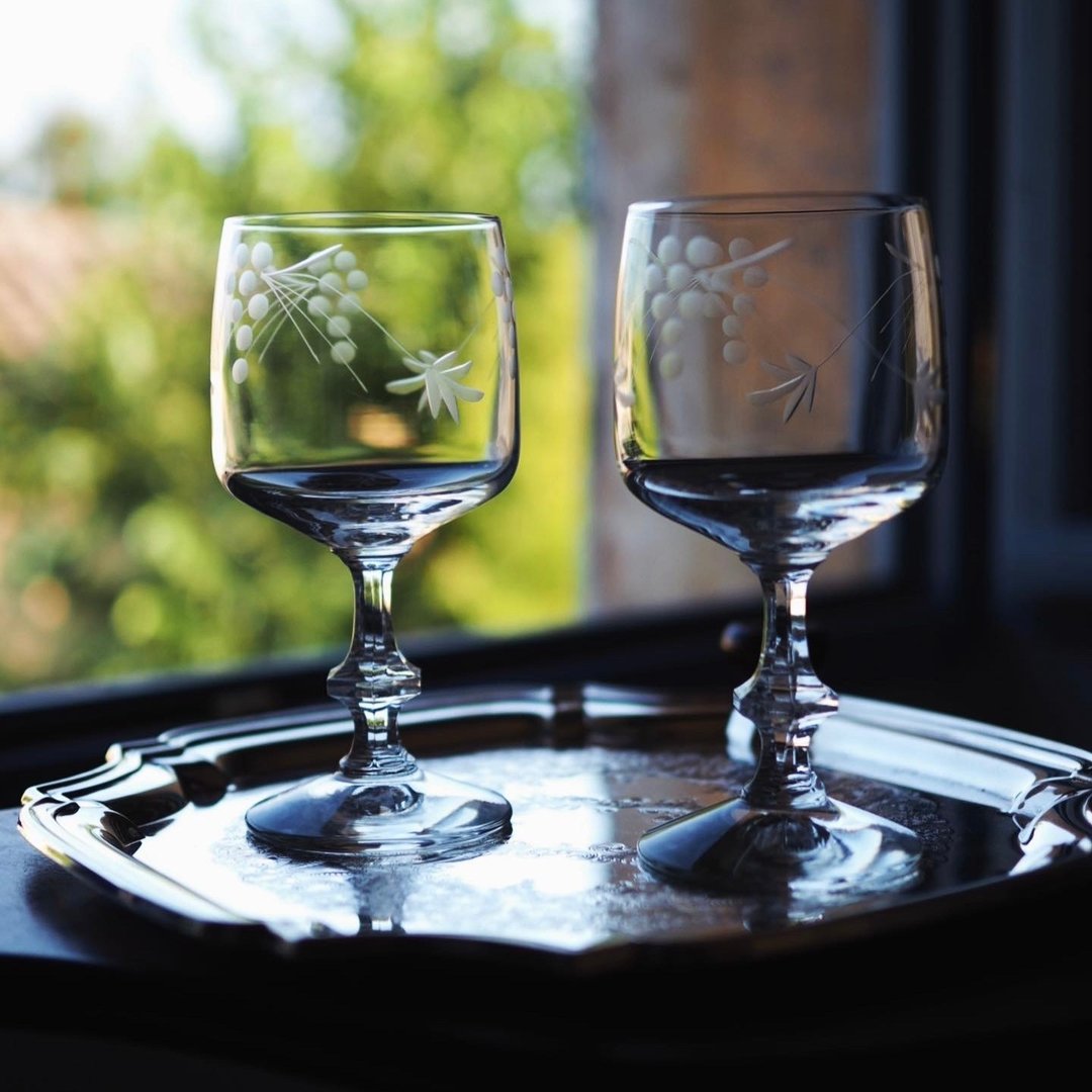 复古 法式 手工切割水晶玻璃高脚酒杯 - 酒杯/酒器 - 水晶 透明
