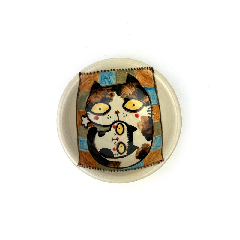 Nice Little Clay 碗 可爱猫 0205L-20 - 碗 - 陶 白色
