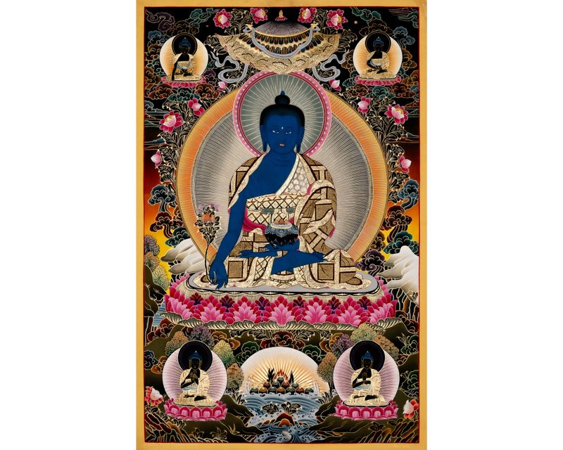 金色药师佛唐卡艺术 | 神圣治疗佛 - 墙贴/壁贴 - 其他材质 多色