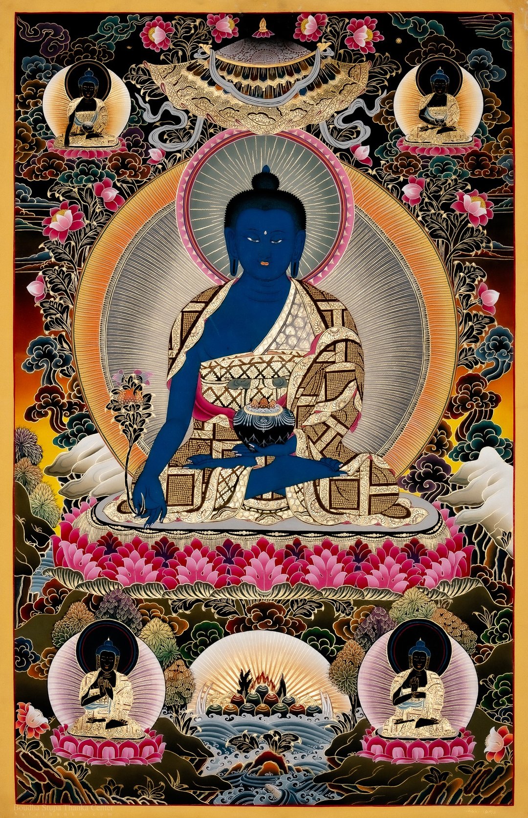 金色药师佛唐卡艺术 | 神圣治疗佛 - 墙贴/壁贴 - 其他材质 多色