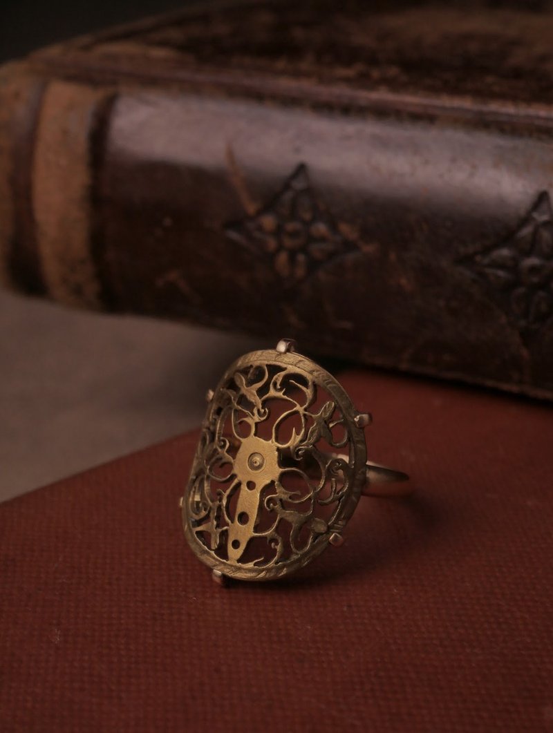 1930s 法国 枝叶图腾陀轮改制戒指 - 戒指 - 铜/黄铜 金色