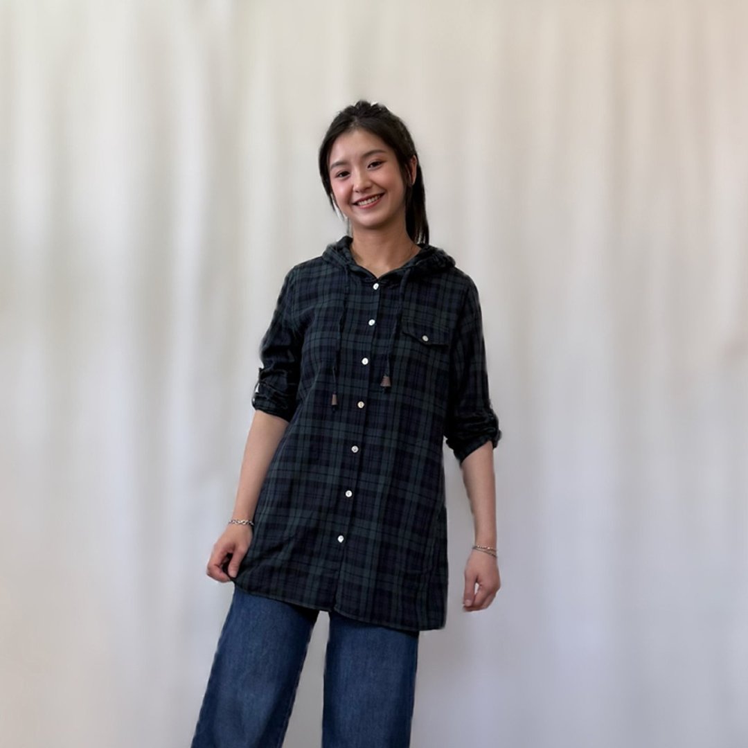 长版格纹衬衫 - 女装衬衫 - 其他材质 