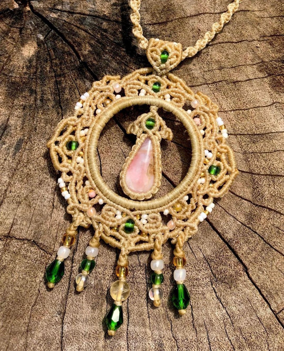 Pink Opal Macrame Necklace (Adjustable) - 项链 - 宝石 