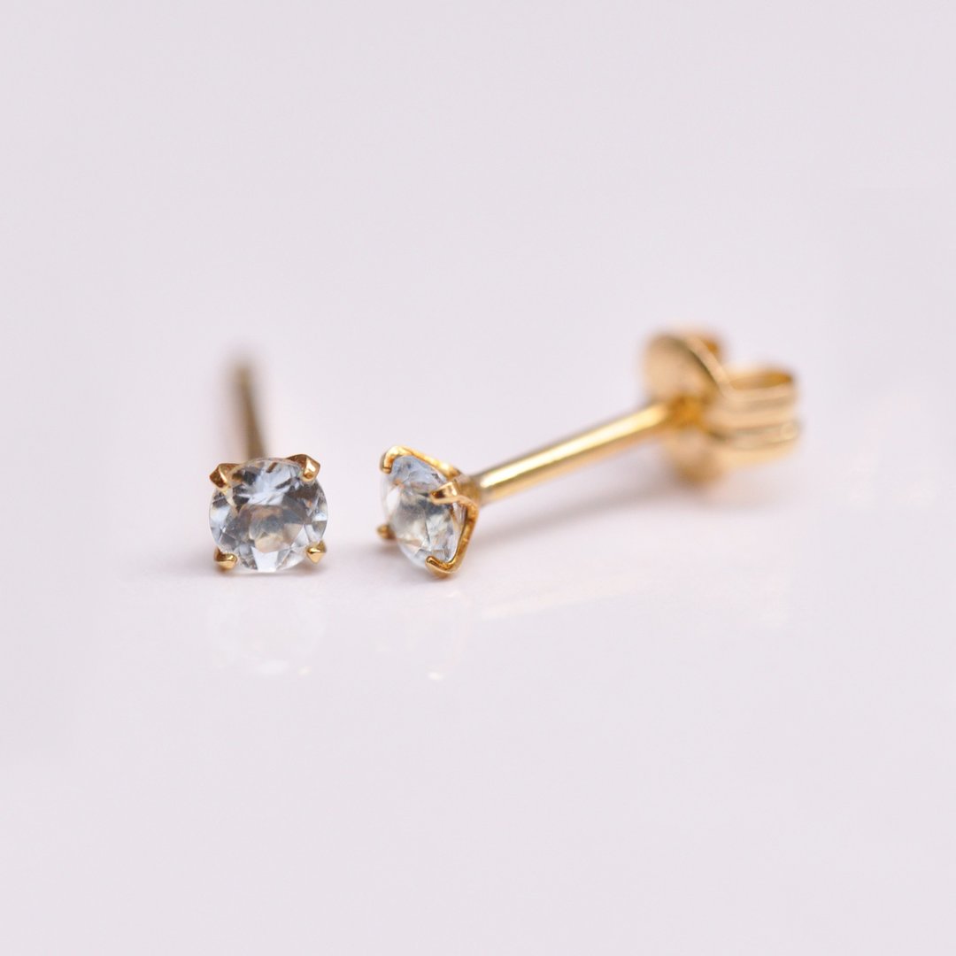 【Second Earrings】 18K 黄金海蓝宝石耳环 - 耳环/耳夹 - 贵金属 