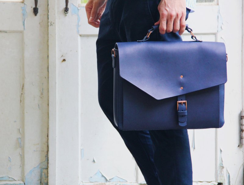 牛皮公文包 leather brifcase - 公文包/医生包 - 真皮 蓝色