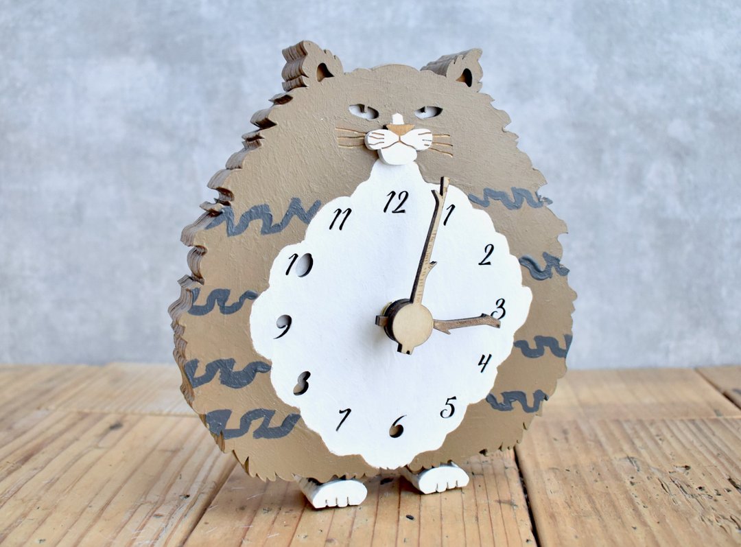 Norwegian Forest Cat Clock Wooden Clock - 时钟/闹钟 - 木头 卡其色