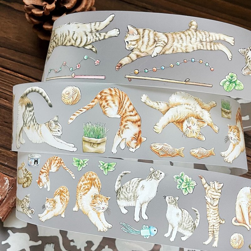 猫咪日常・逗猫棒 /日本和纸/亮/雾面PET纸胶带 - 纸胶带 - 纸 
