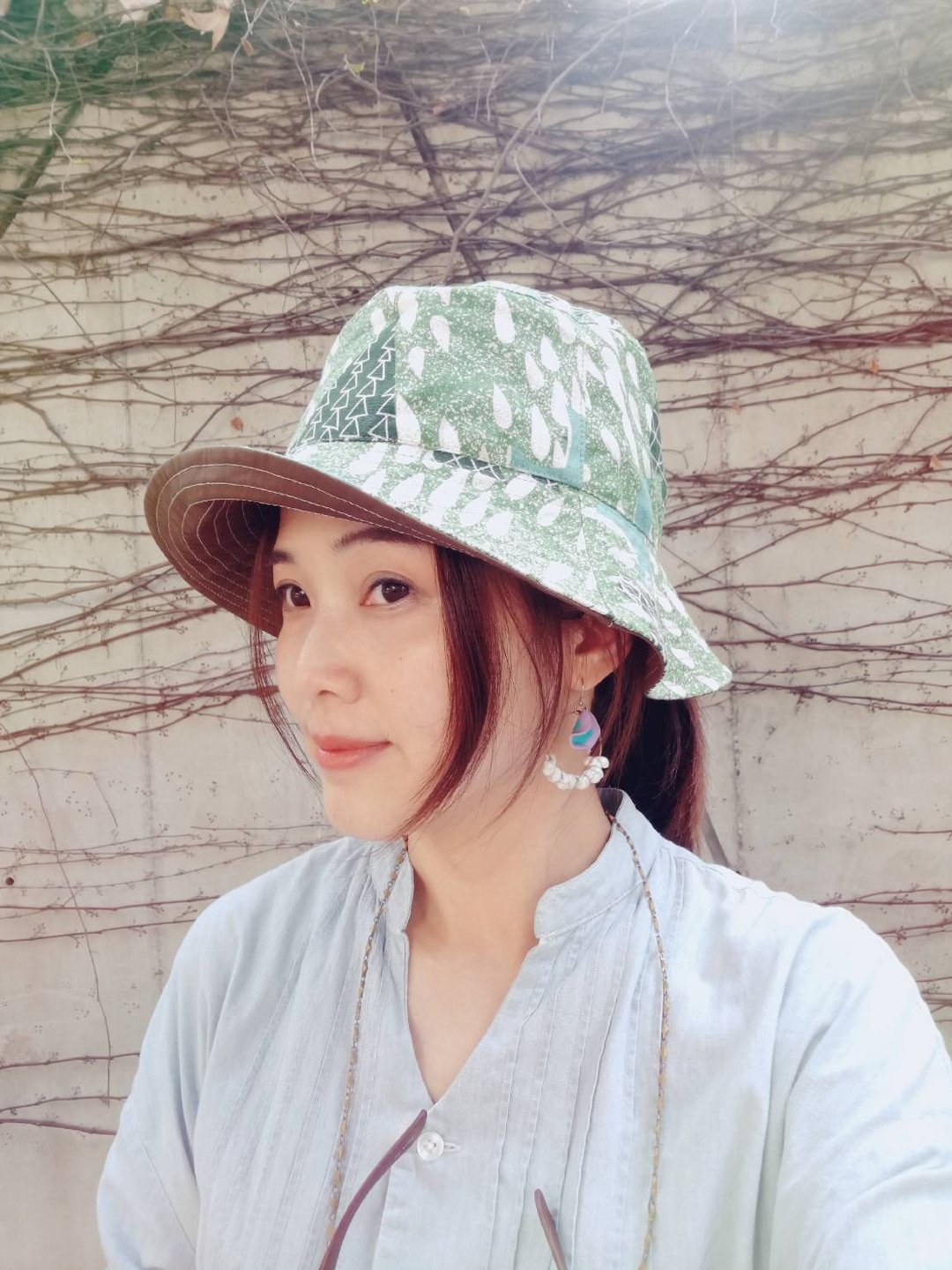绿森林  防泼水双面宽檐渔夫帽 - 帽子 - 棉．麻 绿色