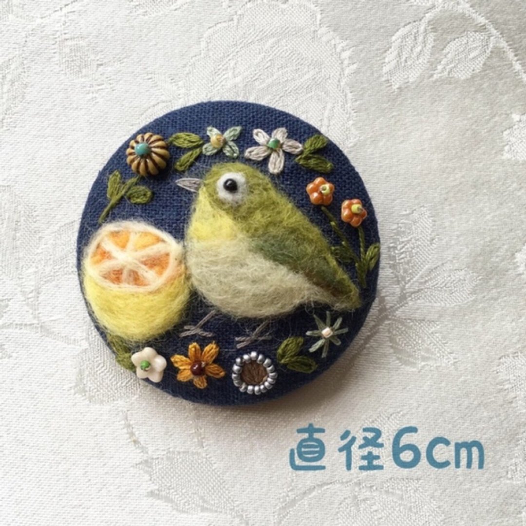 large brooch of bird lunch time - 胸针 - 棉．麻 蓝色