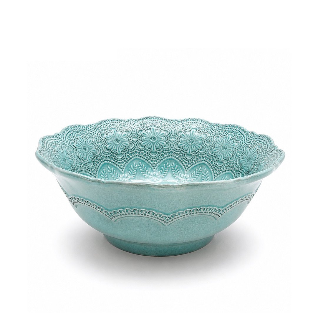 意大利 VBC casa 手工浮雕蕾丝系列 25cm 沙拉碗 蒂芬妮绿 - 碗 - 陶 绿色