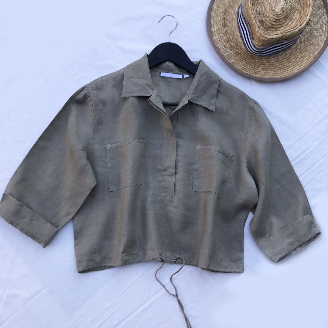 Vintage Everywhere crop top / vintage top - 女装上衣 - 棉．麻 卡其色