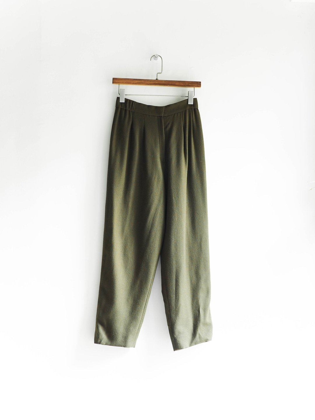 河水山 - 东和的橄榄绿青春旅途 羊质毛呢古董直筒宽裤 古着 denim pants vintage - 女装长裤 - 羊毛 绿色