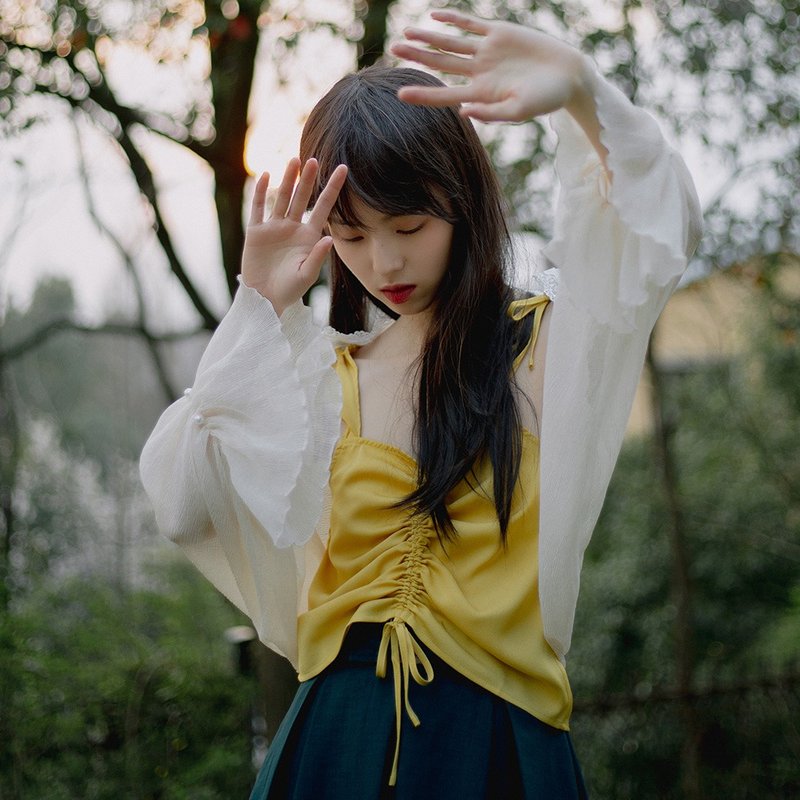 【多件多折】安妮陈 2019女装夏季穿搭 纯色前中抽皱背心  L9175 - 女装背心 - 聚酯纤维 黄色