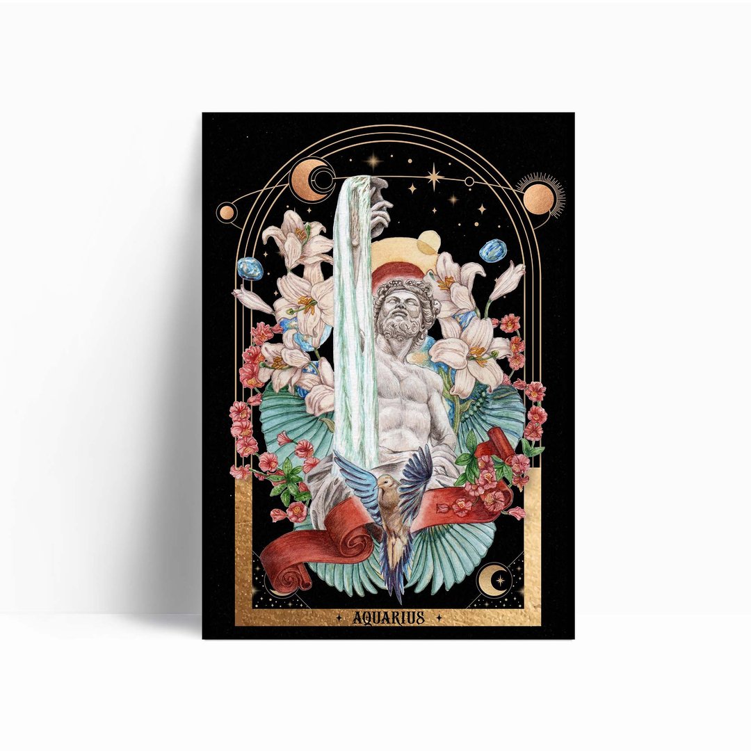 Aquarius Zodiac Postcard - 海报/装饰画/版画 - 纸 金色