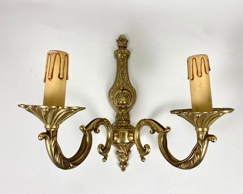 比利时 20 世纪 60 年代复古雕刻青铜壁灯烛台设计 - 灯具/灯饰 - 其他金属 金色