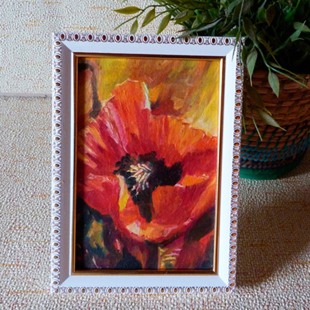 红色罂粟油画 - 原创艺术 - 小型花卉画 - 罂粟花艺术品 - 墙贴/壁贴 - 其他材质 红色