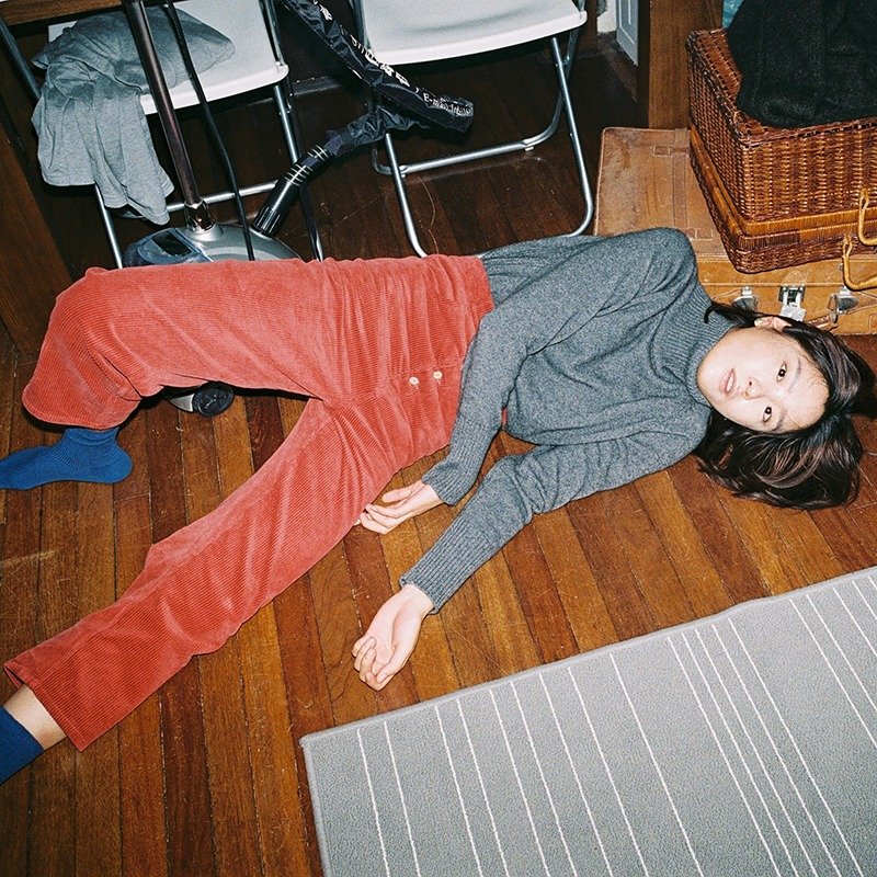 那一抹圣诞礼物的橘红色 复古Vintage高腰全棉灯芯绒直筒裤九分裤 四粒扣子的存在感  | 番塔塔vitatha独立设计女装品牌 - 女装长裤 - 棉．麻 红色