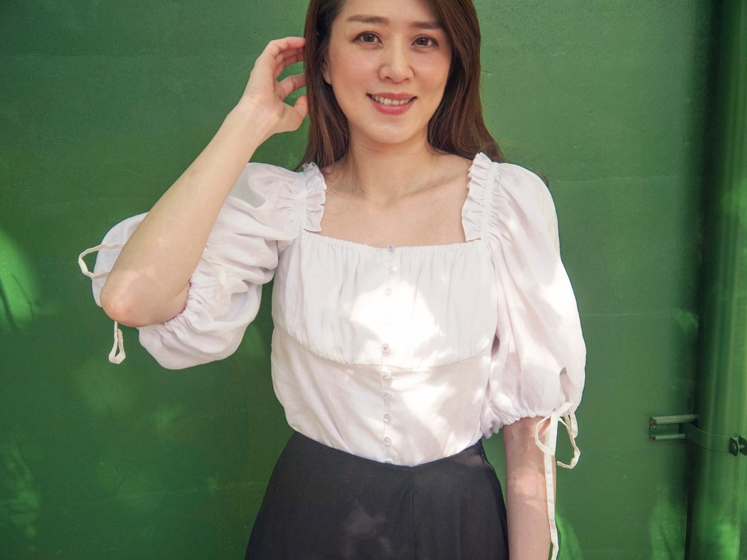 Sabin 蓬蓬袖亚麻罩衫上衣 - 女装上衣 - 棉 白色