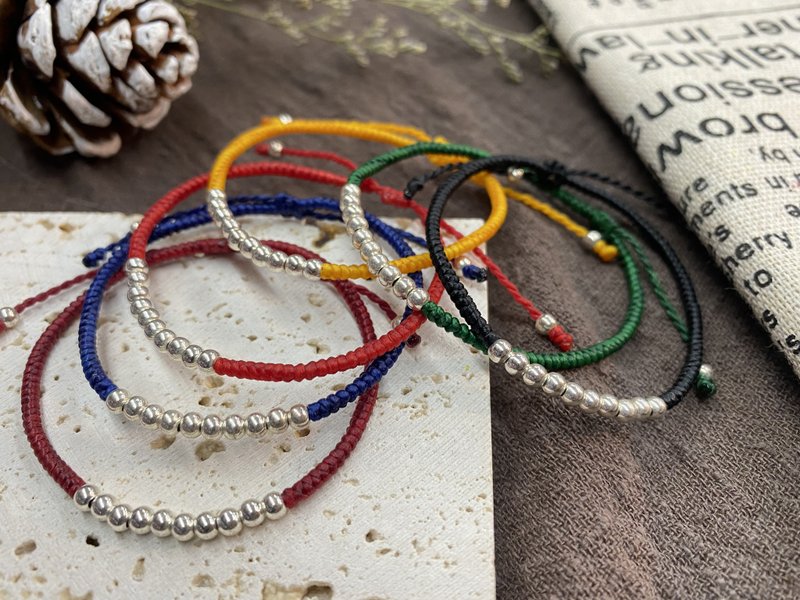 十全十美银珠蚕丝蜡线手链 - 手链/手环 - 纯银 