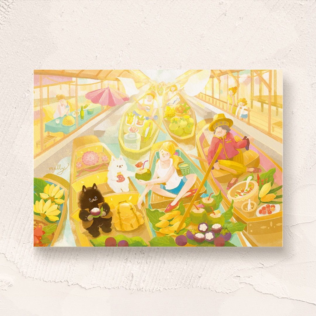 postcard-世界之旅泰国水上市集 - 卡片/明信片 - 纸 多色