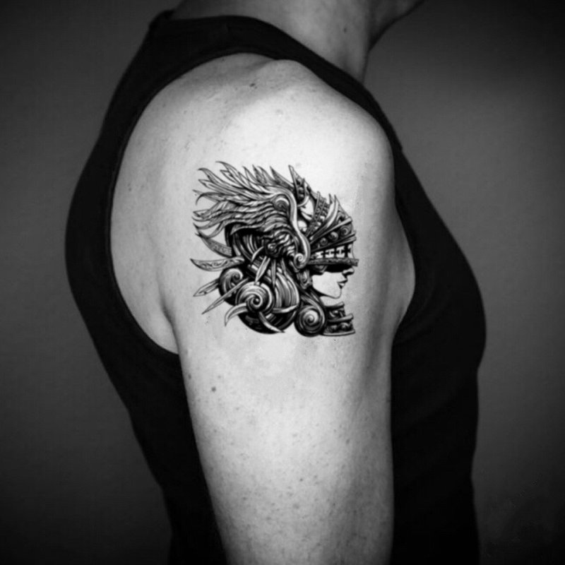 OhMyTat 女武神 Valkyrie 刺青图案纹身贴纸 (2 张) - 纹身贴 - 纸 黑色