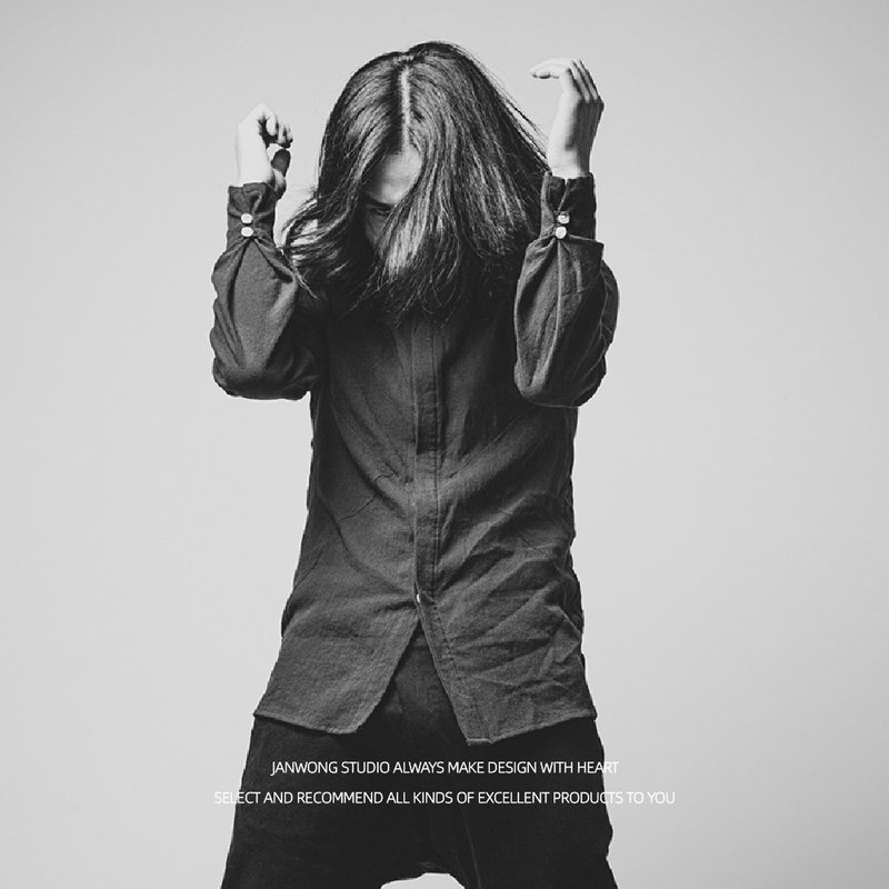 设计师男款几何剪裁长袖衬衫日系潮流原宿文艺棉麻衬衫YOHJI风格 - 男装衬衫 - 棉．麻 黑色