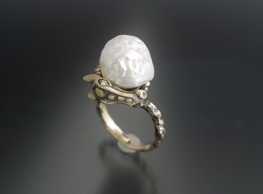 YOKAI Horse Ring Sagari 10K YG with South Sea Pearl * Diamond - 戒指 - 贵金属 金色