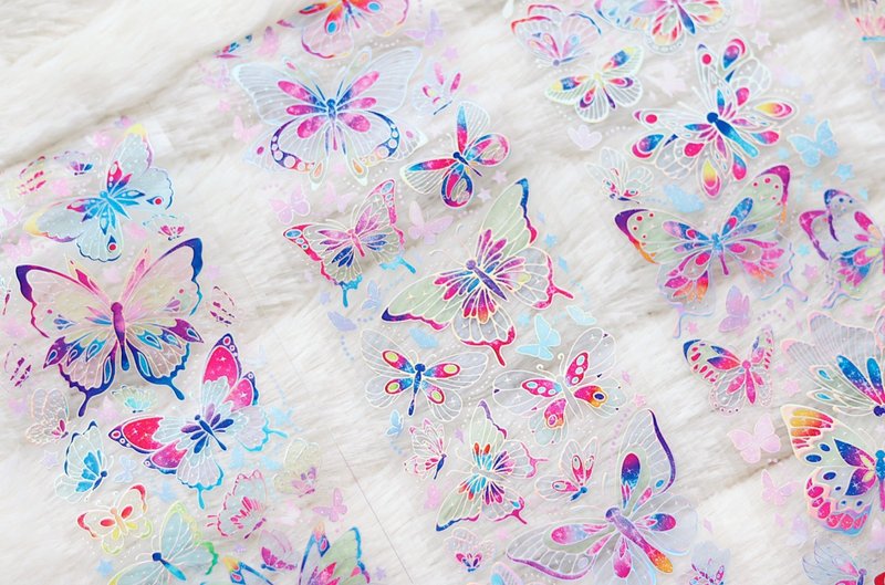 闪闪蝴蝶 PET 纸胶带 立体 镭射银 特殊工艺 粉色 - 纸胶带 - 其他材质 粉红色