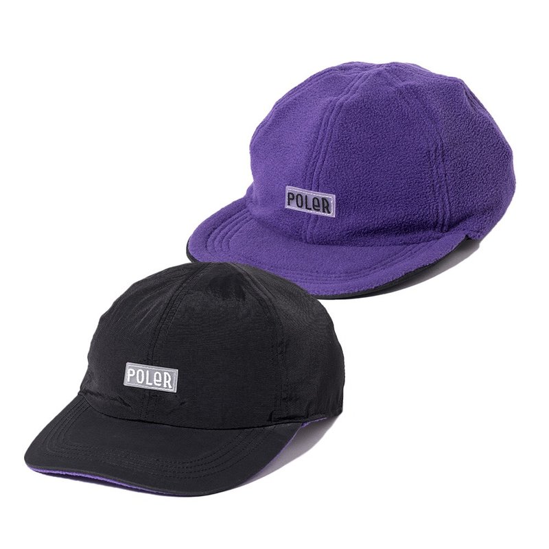 日本限定 POLER REVERSIBLE FLEECE CAP 刷毛尼龙双面毛帽 / 黑紫 - 帽子 - 其他材质 黑色