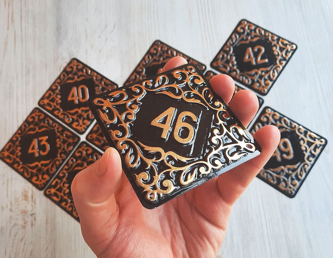 Fourty six 46 rhomb vintage address sign door number plate black brass - 门帘/门牌 - 其他金属 黑色