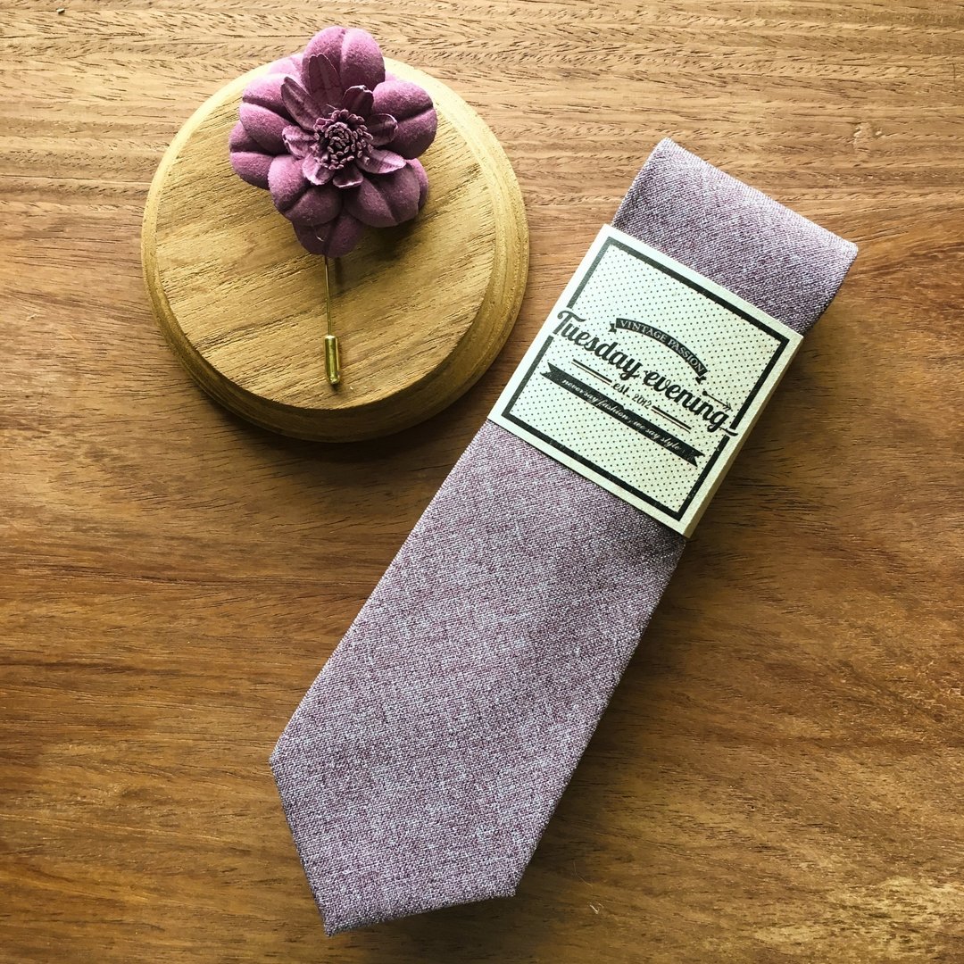 Neck Tie Pink OS with Pink Floral Lapel Pin - 领带/领带夹 - 棉 粉红色