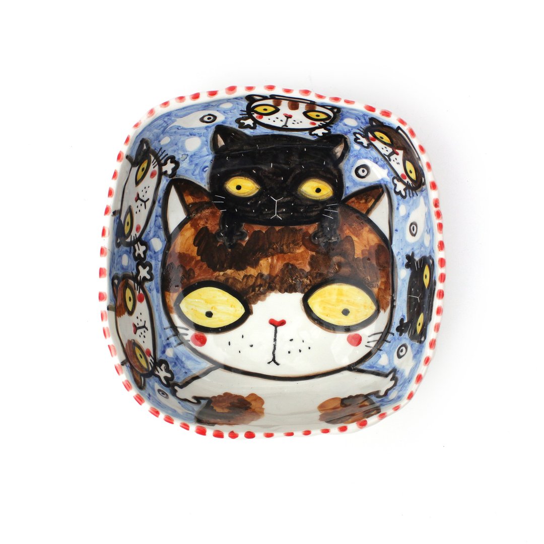 Nice Little Clay 手工面碗 可爱猫 0201-49 - 碗 - 陶 白色