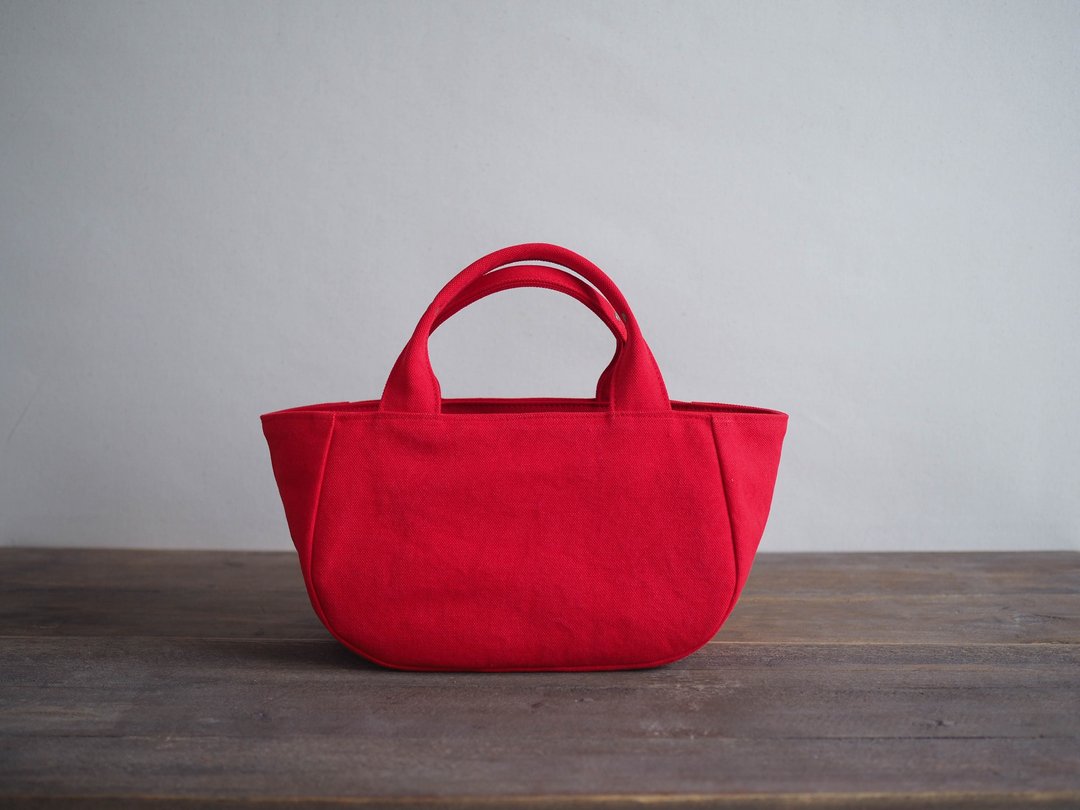 Made-to-order round tote with lid S vermilion - 手提包/手提袋 - 棉 红色