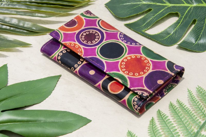 情人节礼物 手工山羊皮夹/手绘日式风格皮革钱包/长皮夹-彩虹泡泡 - 皮夹/钱包 - 真皮 多色