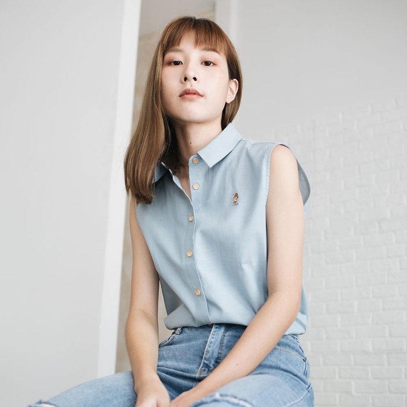 SEAHORSE // blue // women sleeveless - 女装上衣 - 棉．麻 蓝色