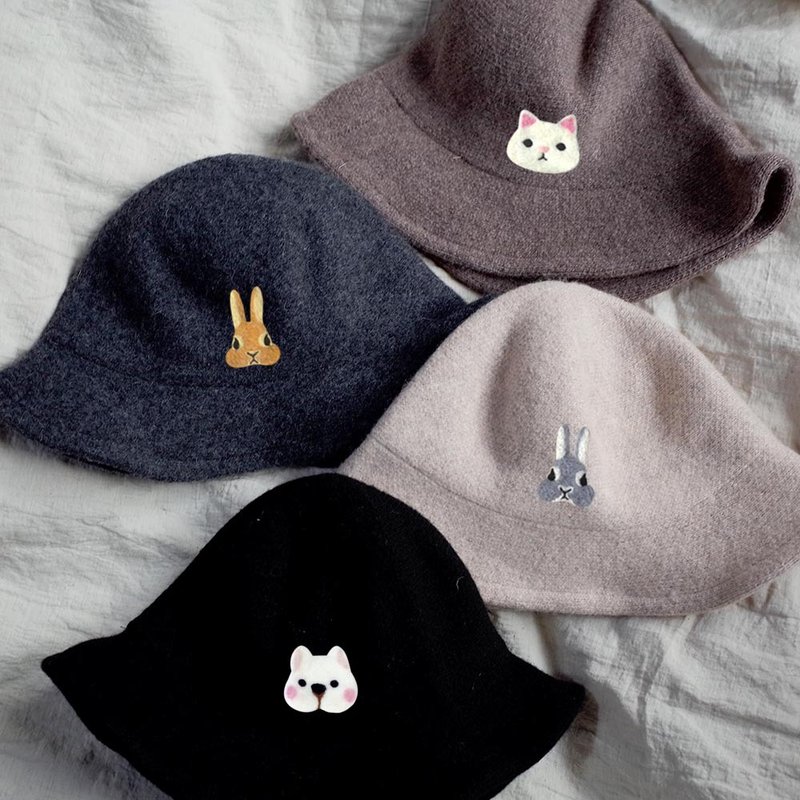 【Q-cute】帽子系列-渔夫帽-狗头、猫头、兔头-加字/定制化 - 帽子 - 羊毛 多色