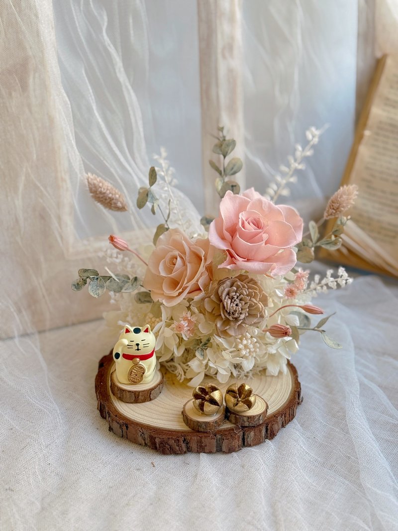 现货 不凋花/永生花名片座 招财猫 开幕礼物 升迁礼 入厝礼 - 摆饰 - 植物．花 粉红色