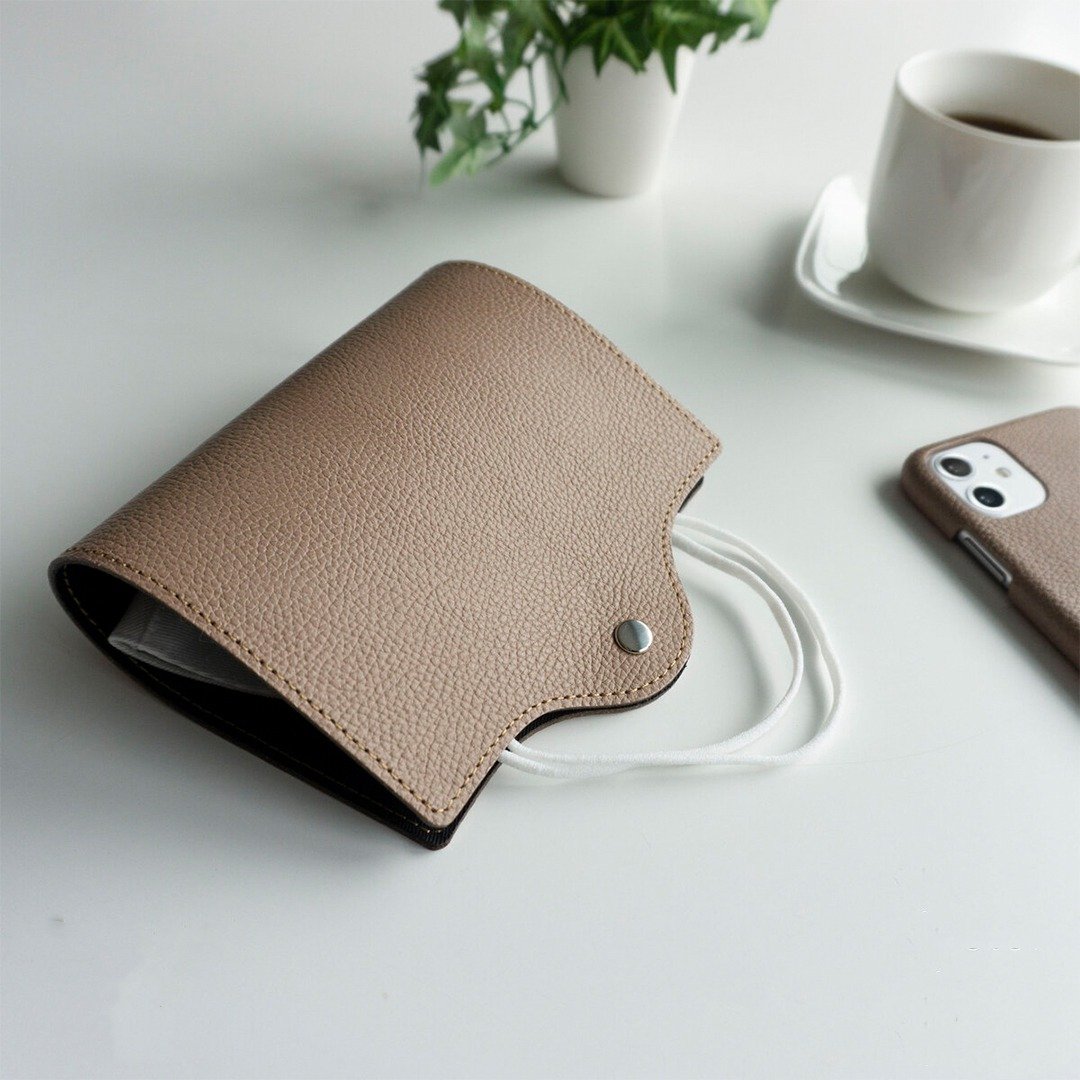 Mask Case [Shrink Leather for 3D Masks] Portable Domestic Genuine Leather KS02K - 口罩 - 真皮 咖啡色