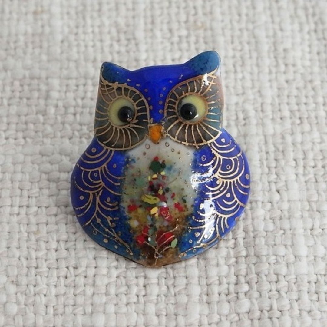 猫头鹰-蓝色1 七宝烧别针胸针 - 徽章/别针 - 其他金属 