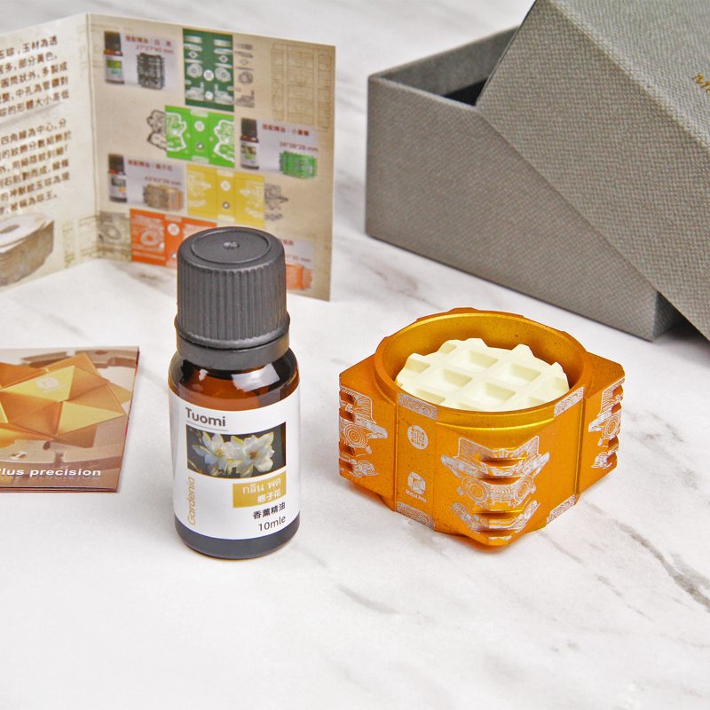 【航太边角料再造】香氛玉琮-纹样结构_甜橘松饼款(精油-栀子花) - 香薰/精油/线香 - 铝合金 橘色