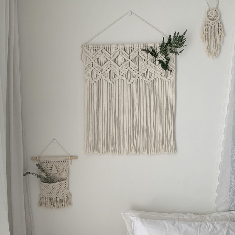 Macrame 简约对称 大型 松木 挂饰 编织 门帘 - 门帘/门牌 - 棉 白色